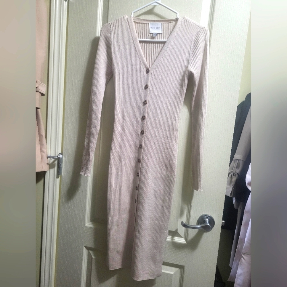 Pink Rose Cream Long Sleeve Knit Dress